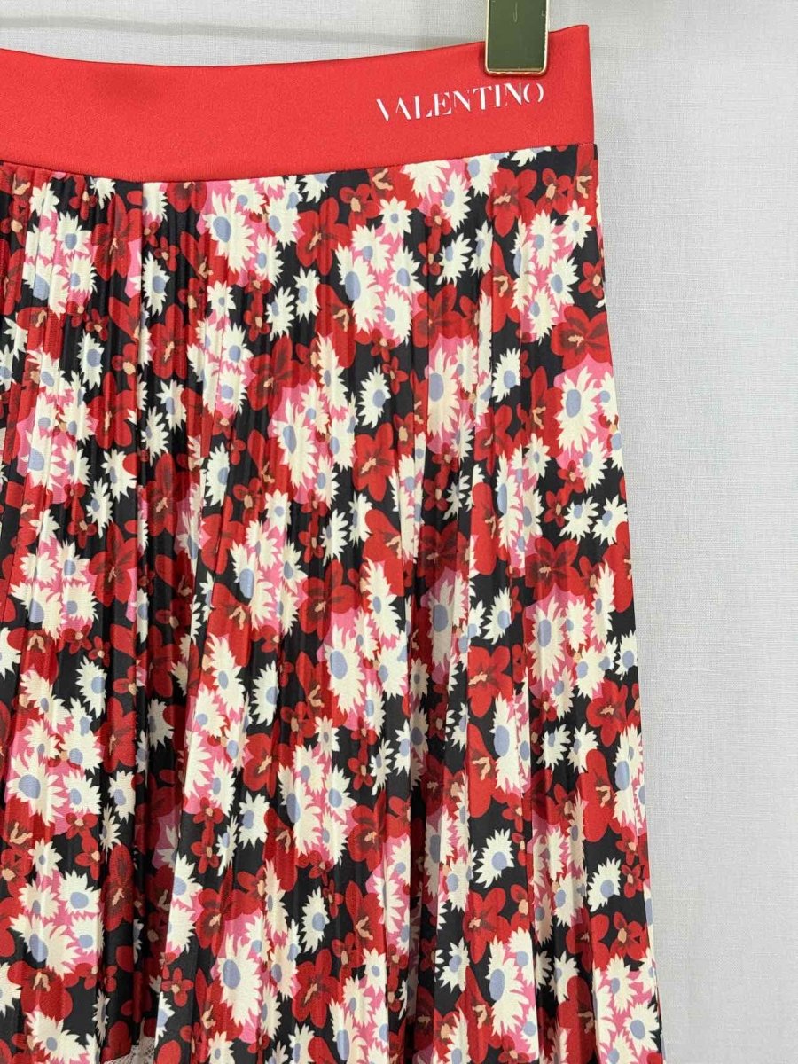 Pre - loved VALENTINO Red Multicolor Floral Size Small Midi Skirt at Reems Closet