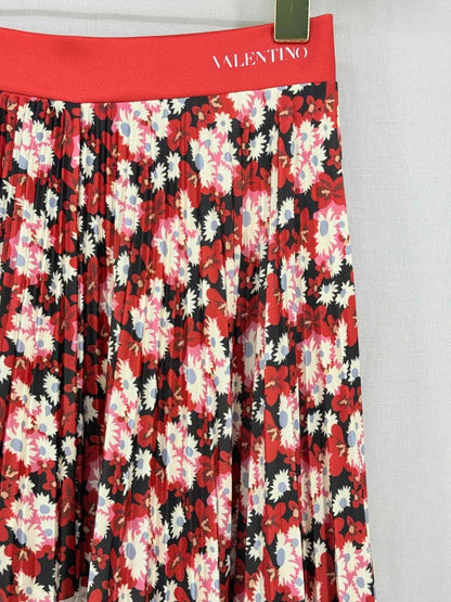 Pre - loved VALENTINO Red Multicolor Floral Size Small Midi Skirt at Reems Closet