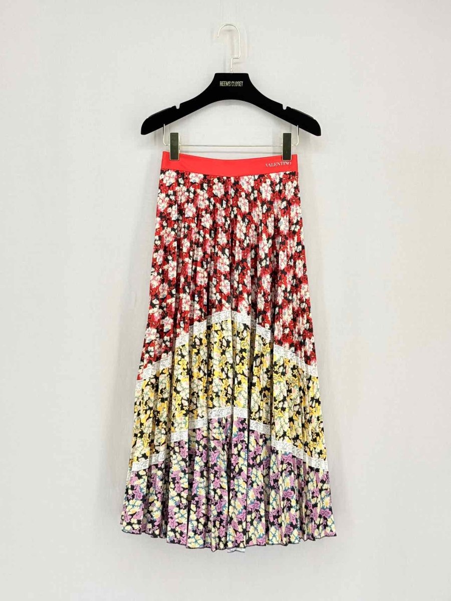 Pre - loved VALENTINO Red Multicolor Floral Size Small Midi Skirt at Reems Closet