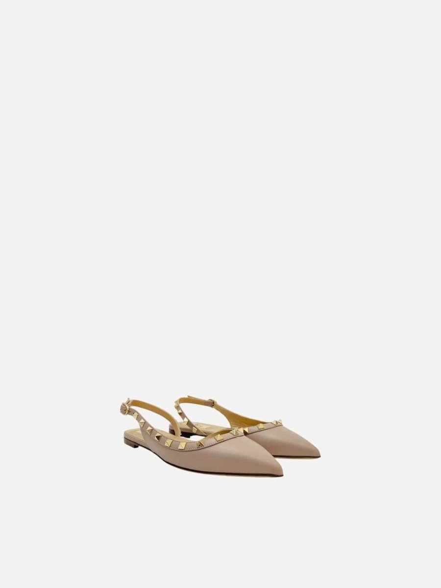 Pre - loved VALENTINO Rockstud Beige Flats 36.5 at Reems Closet