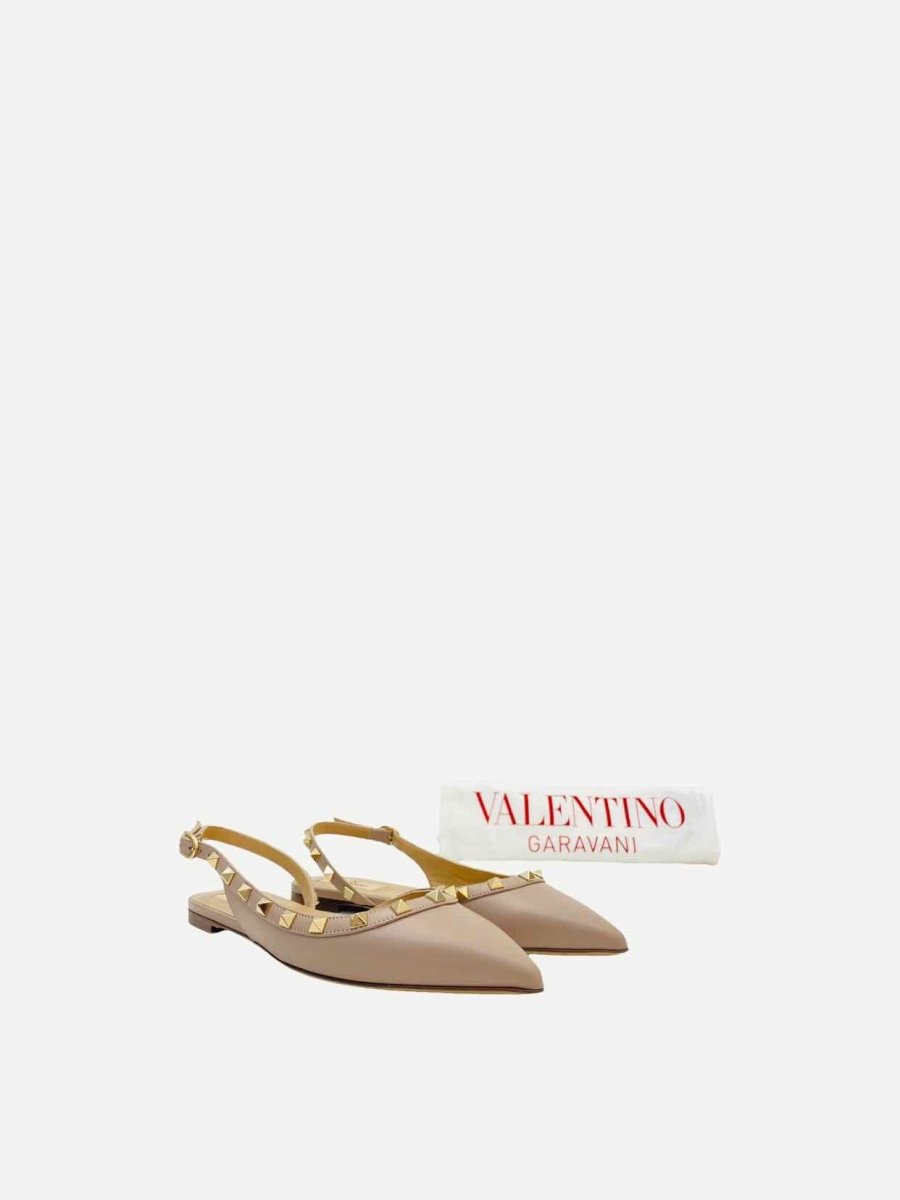 Pre - loved VALENTINO Rockstud Beige Flats 36.5 at Reems Closet