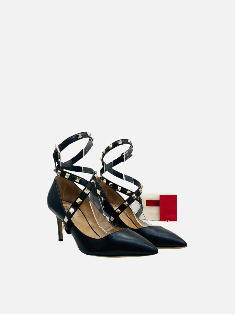 Pre - loved VALENTINO Rockstud Black Studwraps Pumps at Reems Closet