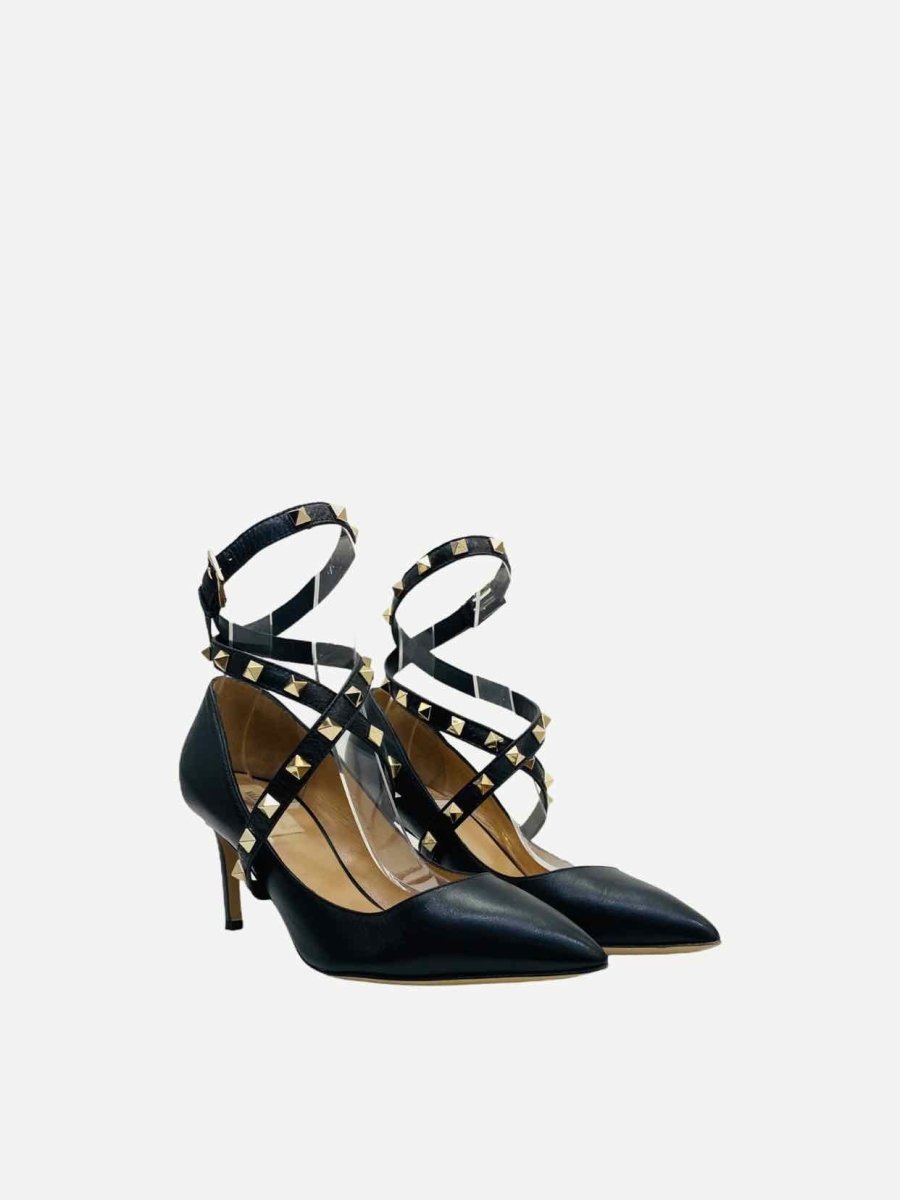 Pre - loved VALENTINO Rockstud Black Studwraps Pumps at Reems Closet