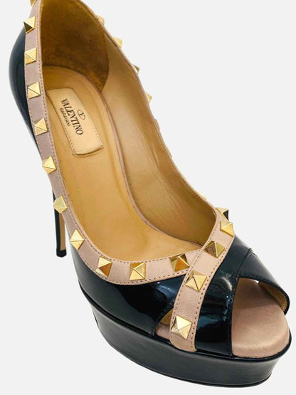 Pre - loved VALENTINO Rockstud Black w/ Beige Pumps at Reems Closet