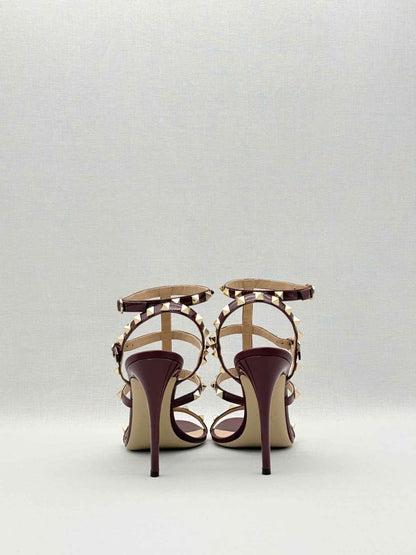Pre-loved VALENTINO Rockstud Burgundy Size EU 39 Heeled Sandals at Reems Closet