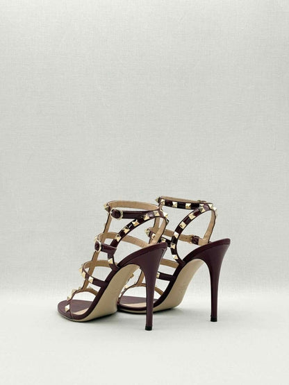 Pre-loved VALENTINO Rockstud Burgundy Size EU 39 Heeled Sandals at Reems Closet