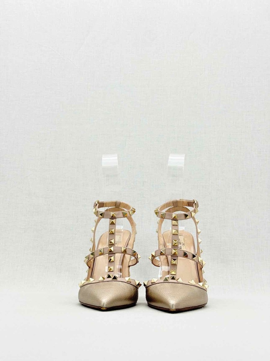 Pre - loved VALENTINO Rockstud Gold & Pink Size EU 38.5 Pumps at Reems Closet