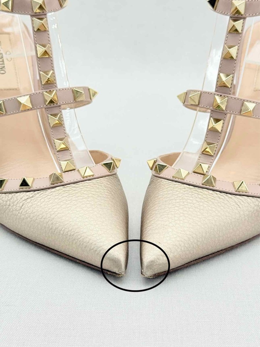 Pre - loved VALENTINO Rockstud Gold & Pink Size EU 38.5 Pumps at Reems Closet
