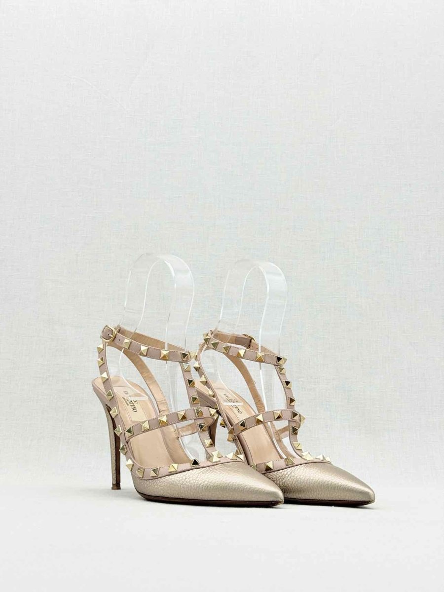 Pre - loved VALENTINO Rockstud Gold & Pink Size EU 38.5 Pumps at Reems Closet