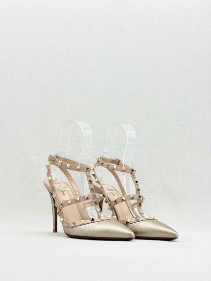 Pre - loved VALENTINO Rockstud Gold & Pink Size EU 38.5 Pumps at Reems Closet