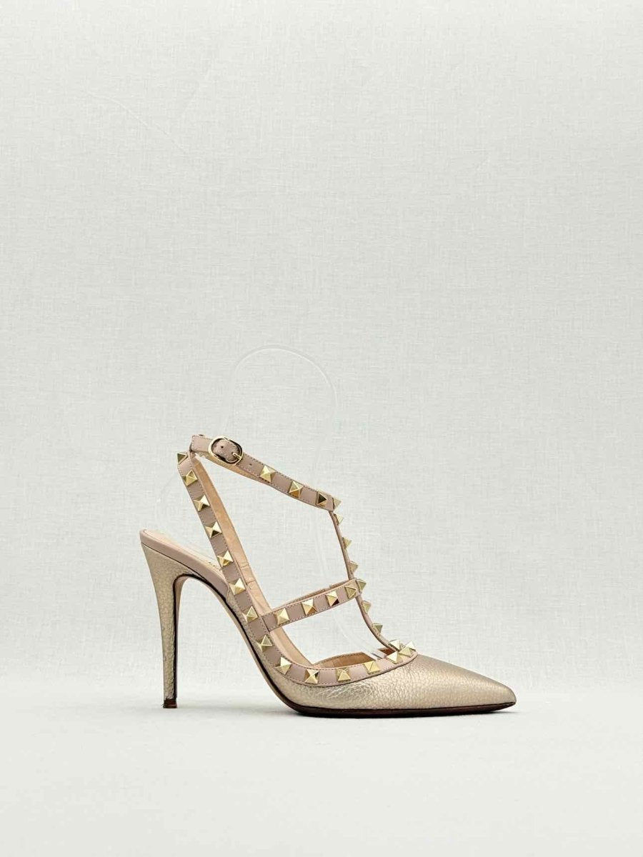 Pre - loved VALENTINO Rockstud Gold & Pink Size EU 38.5 Pumps at Reems Closet