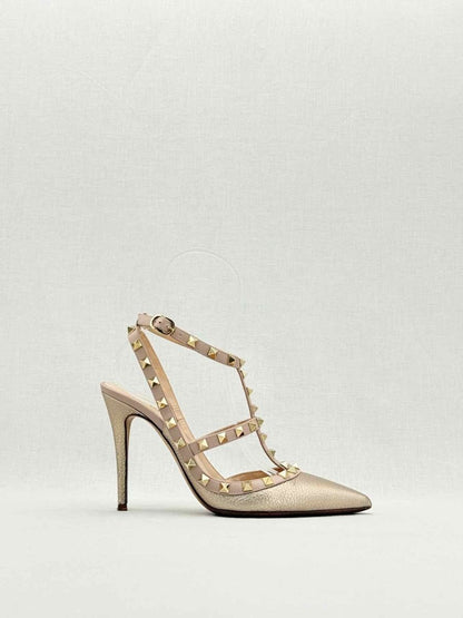 Pre - loved VALENTINO Rockstud Gold & Pink Size EU 38.5 Pumps at Reems Closet