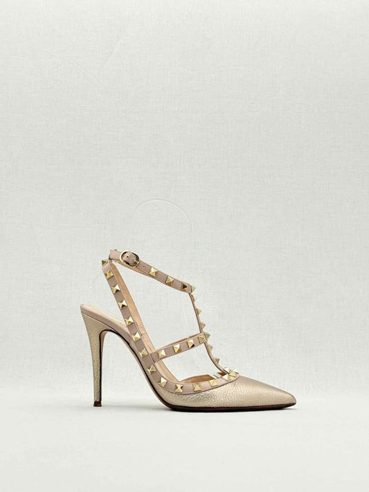 Pre - loved VALENTINO Rockstud Gold & Pink Size EU 38.5 Pumps at Reems Closet
