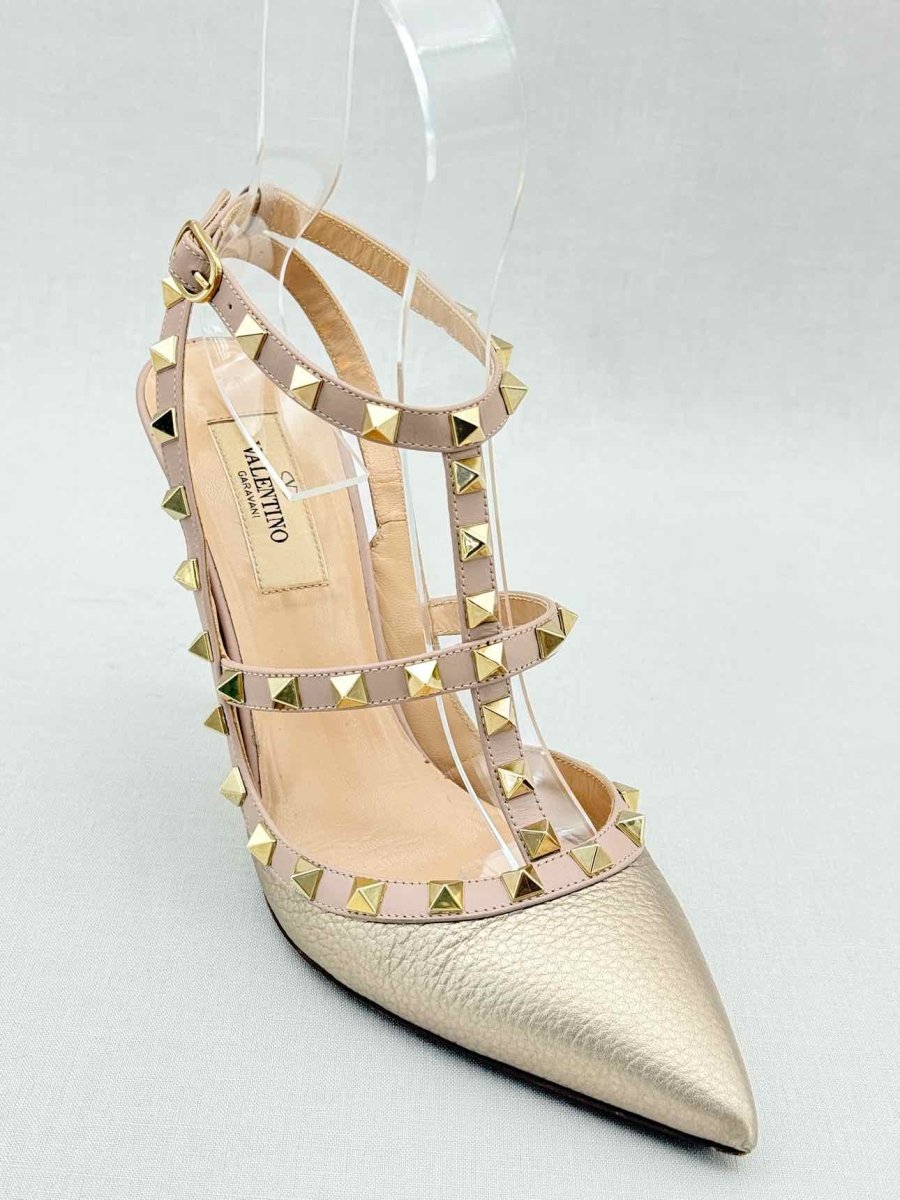 Pre - loved VALENTINO Rockstud Gold & Pink Size EU 38.5 Pumps at Reems Closet