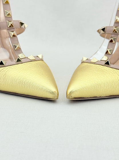 Pre - loved VALENTINO Rockstud Gold Size EU 40.5 Pumps at Reems Closet