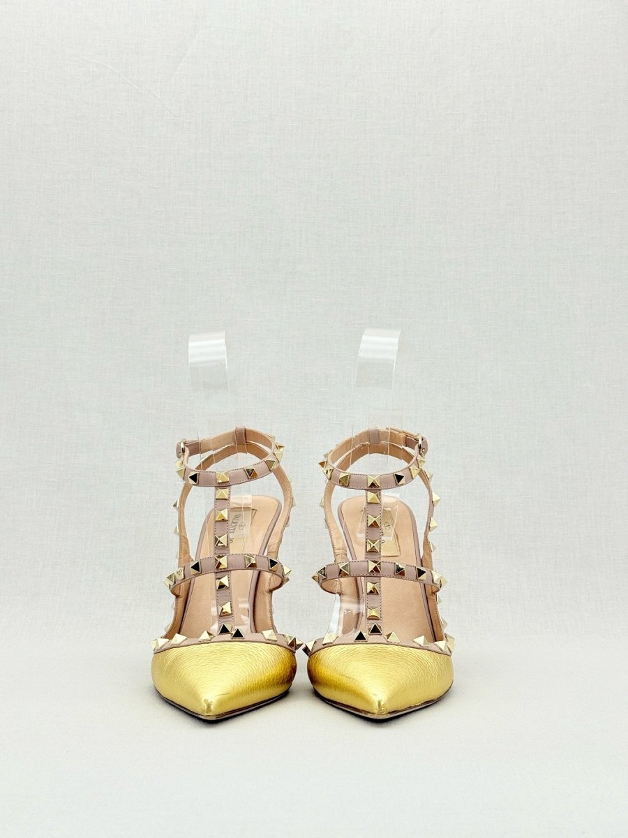 Pre - loved VALENTINO Rockstud Gold Size EU 40.5 Pumps at Reems Closet