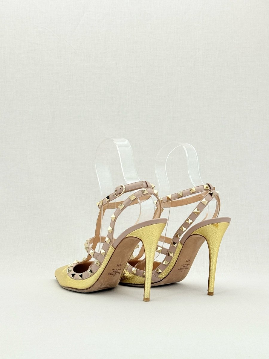 Pre - loved VALENTINO Rockstud Gold Size EU 40.5 Pumps at Reems Closet