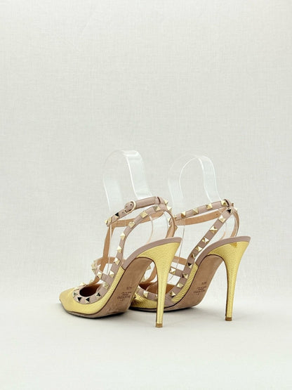 Pre - loved VALENTINO Rockstud Gold Size EU 40.5 Pumps at Reems Closet