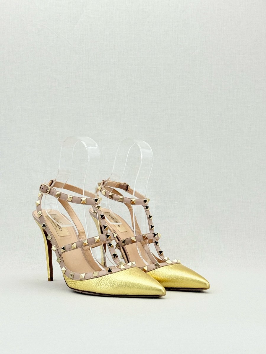 Pre - loved VALENTINO Rockstud Gold Size EU 40.5 Pumps at Reems Closet