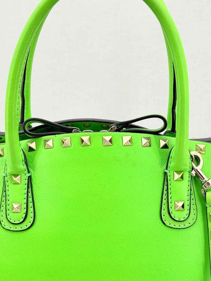 Pre - loved VALENTINO Rockstud Neon Green Tote Bag at Reems Closet