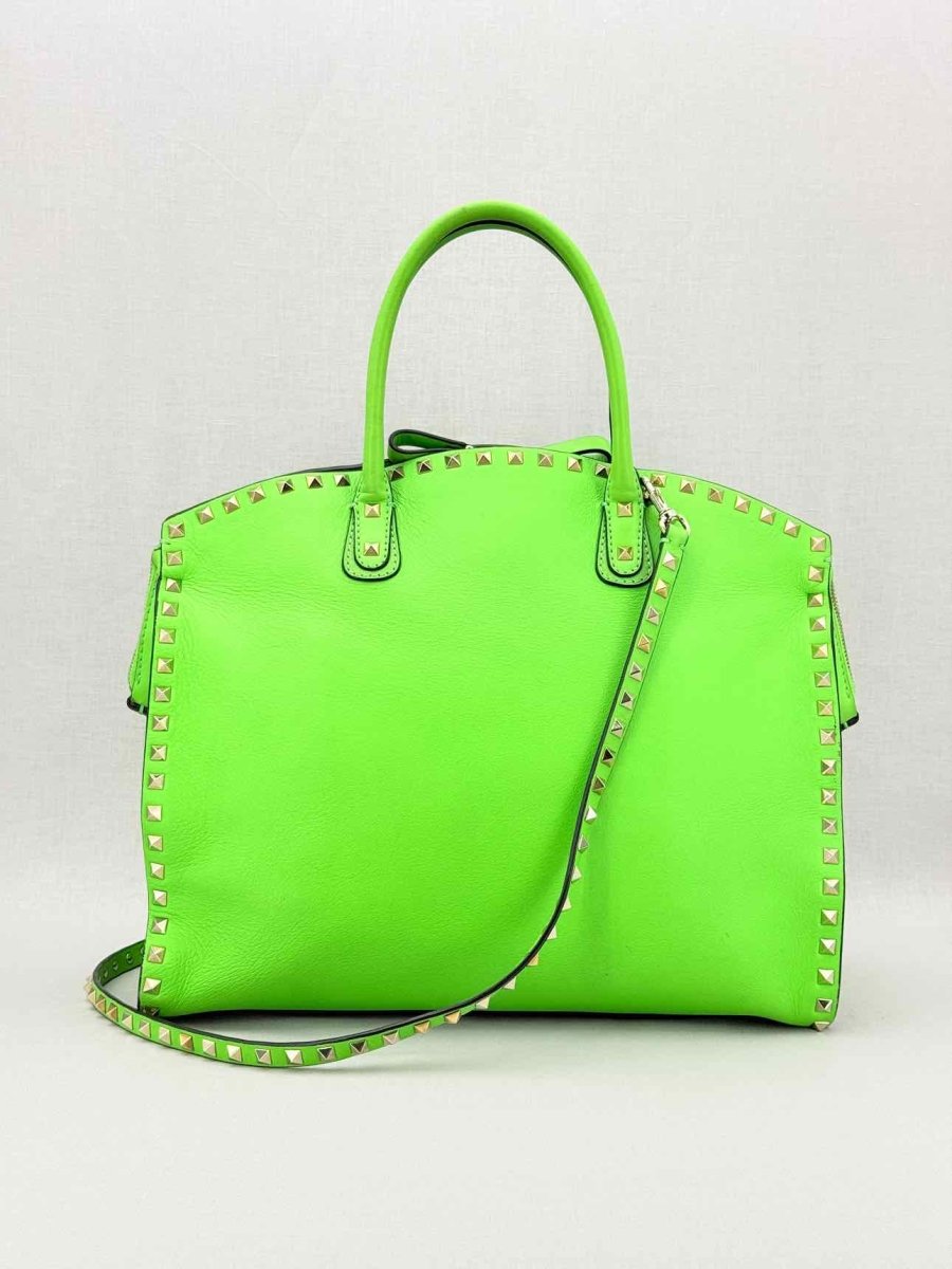 Pre - loved VALENTINO Rockstud Neon Green Tote Bag at Reems Closet