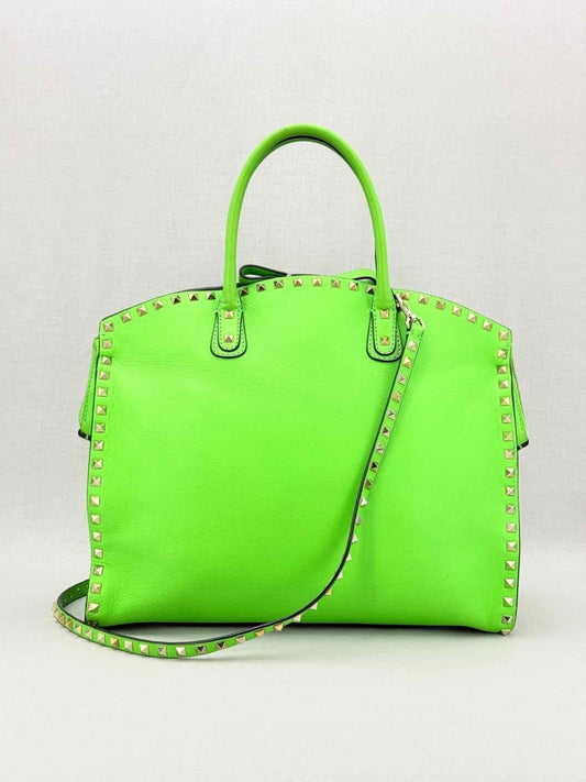 Pre - loved VALENTINO Rockstud Neon Green Tote Bag at Reems Closet