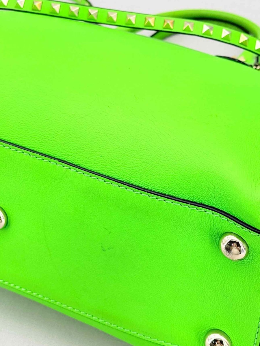 Pre - loved VALENTINO Rockstud Neon Green Tote Bag at Reems Closet