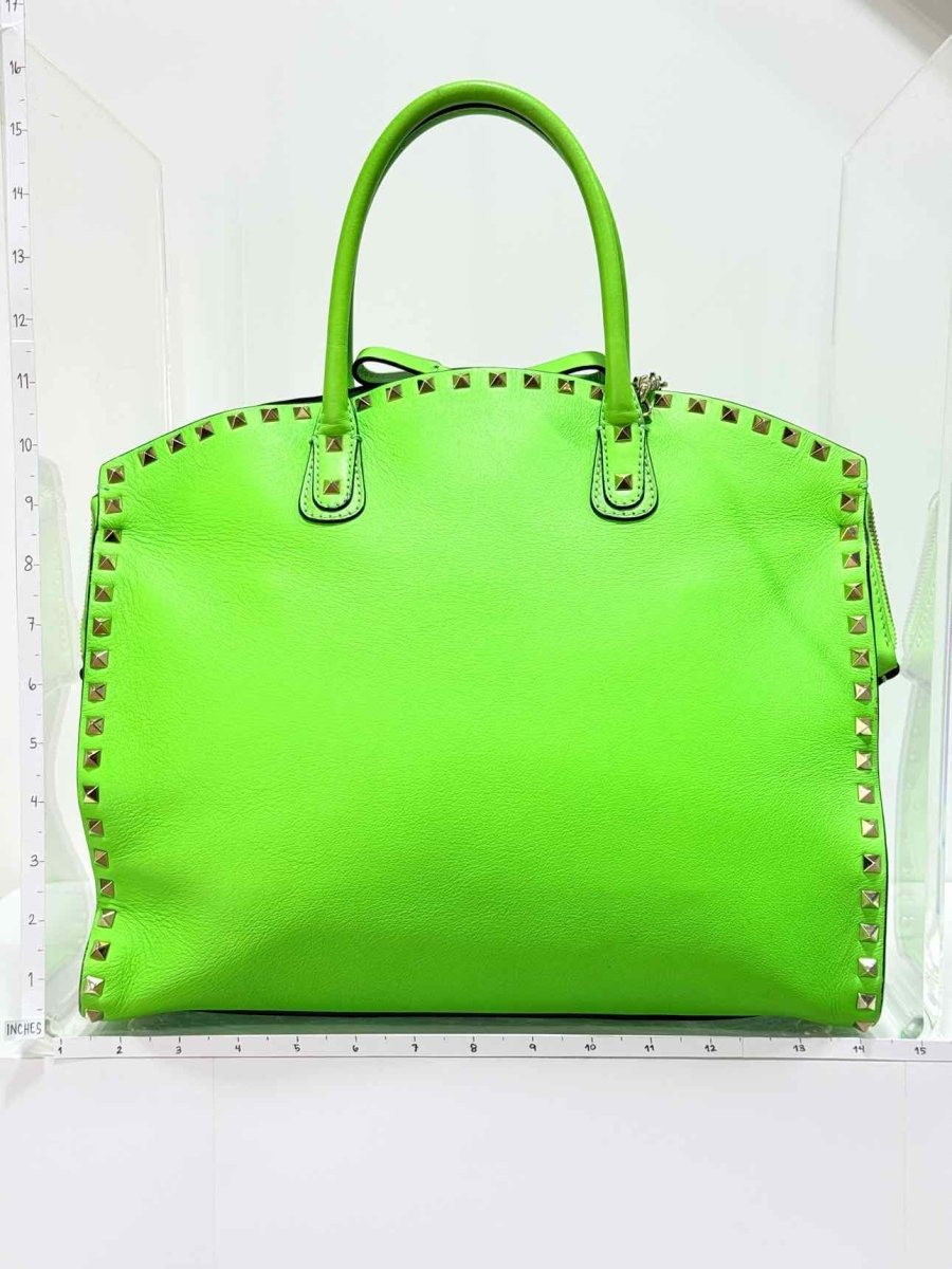 Pre - loved VALENTINO Rockstud Neon Green Tote Bag at Reems Closet