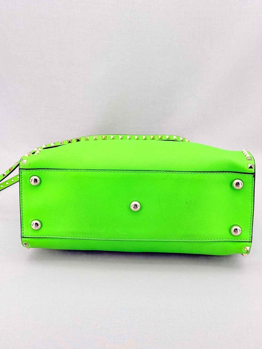 Pre - loved VALENTINO Rockstud Neon Green Tote Bag at Reems Closet
