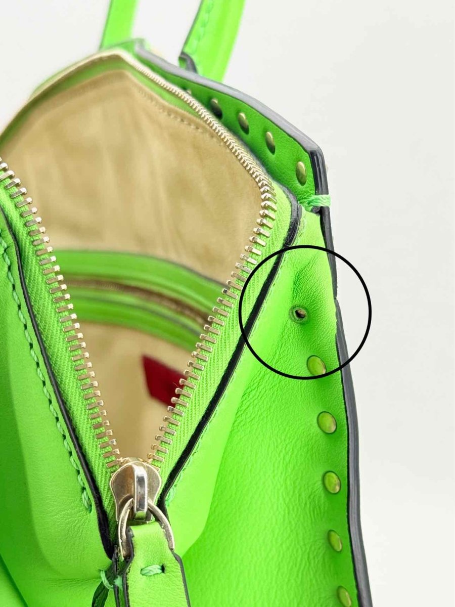 Pre - loved VALENTINO Rockstud Neon Green Tote Bag at Reems Closet