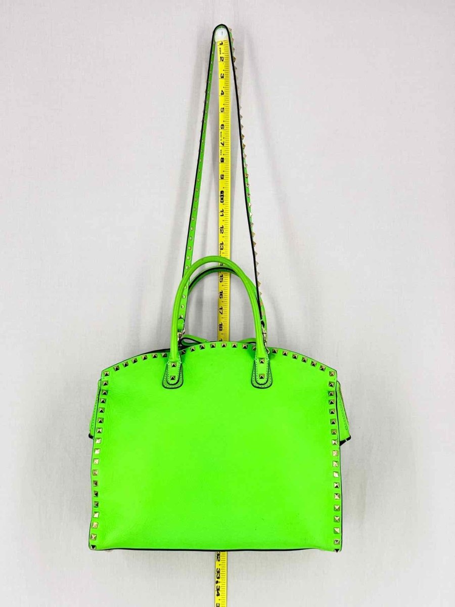 Pre - loved VALENTINO Rockstud Neon Green Tote Bag at Reems Closet