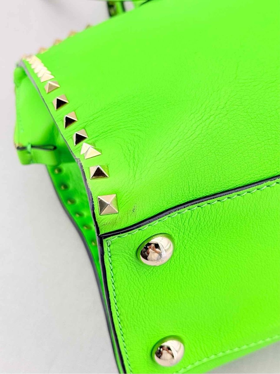 Pre - loved VALENTINO Rockstud Neon Green Tote Bag at Reems Closet