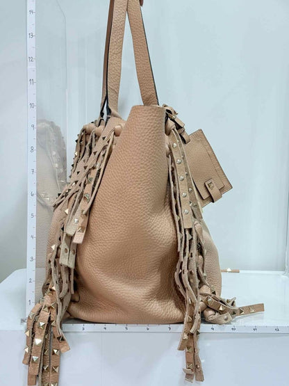 Pre - loved VALENTINO Rockstud Nude Fringed Tote Bag at Reems Closet