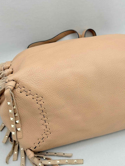 Pre - loved VALENTINO Rockstud Nude Fringed Tote Bag at Reems Closet