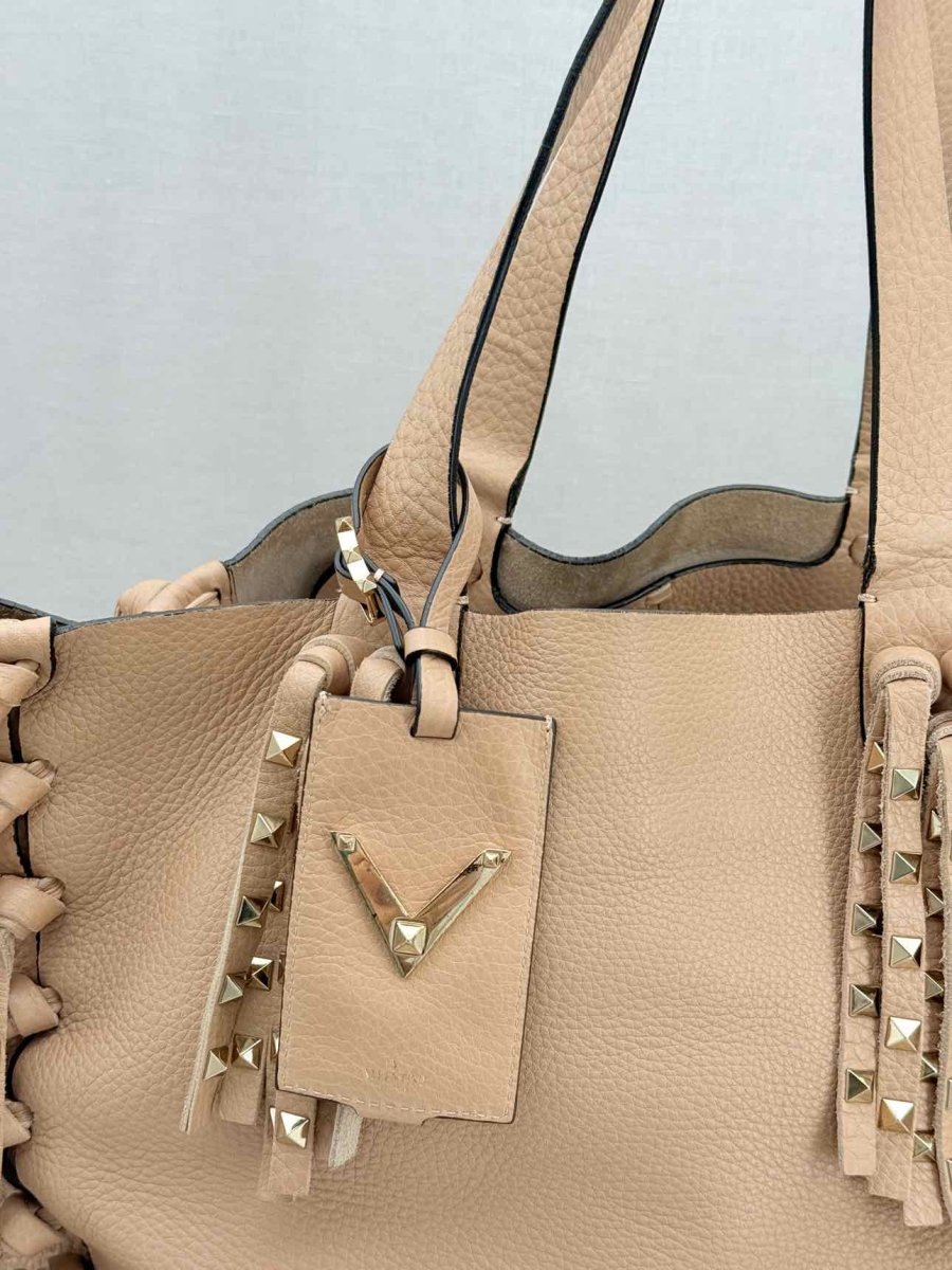 Pre - loved VALENTINO Rockstud Nude Fringed Tote Bag at Reems Closet