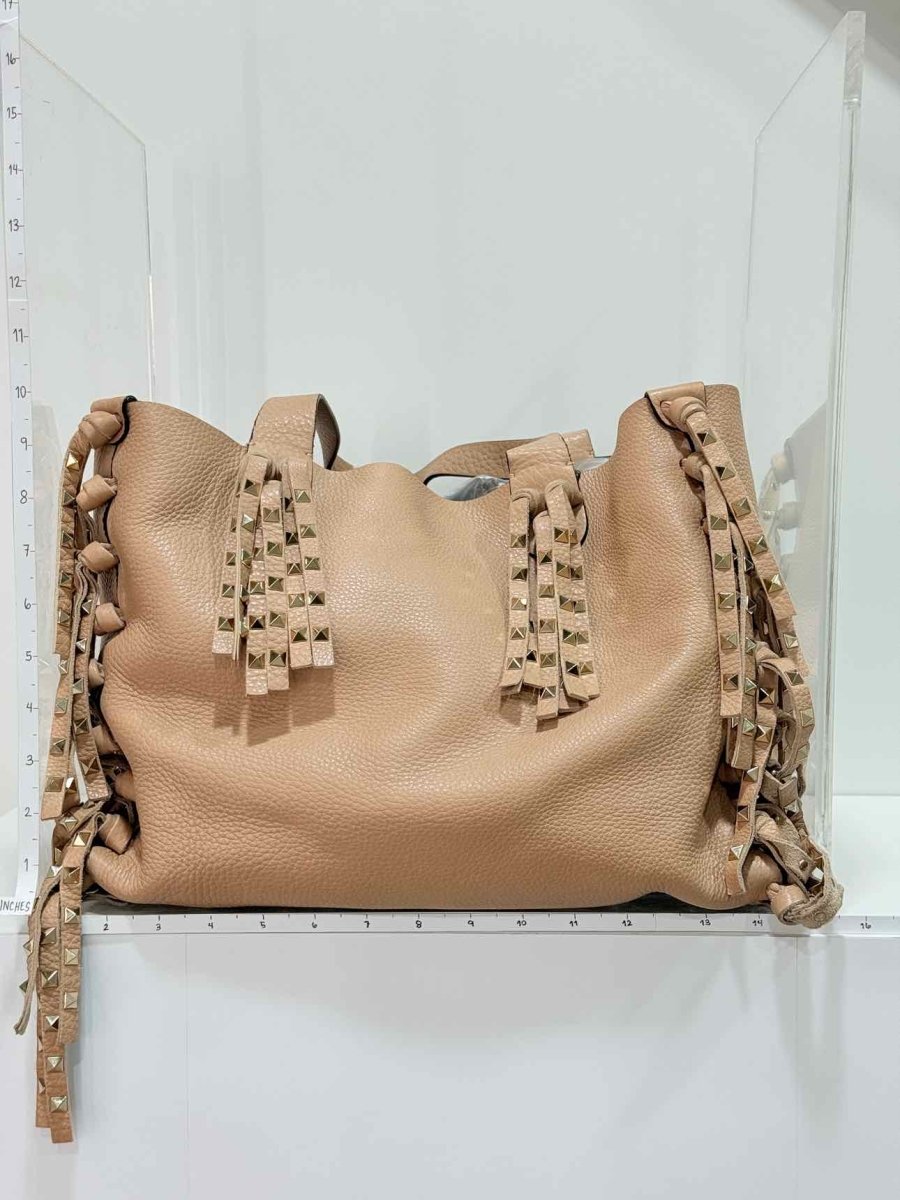 Pre - loved VALENTINO Rockstud Nude Fringed Tote Bag at Reems Closet