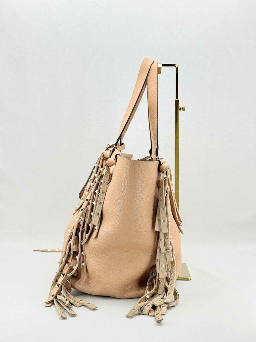 Pre - loved VALENTINO Rockstud Nude Fringed Tote Bag at Reems Closet