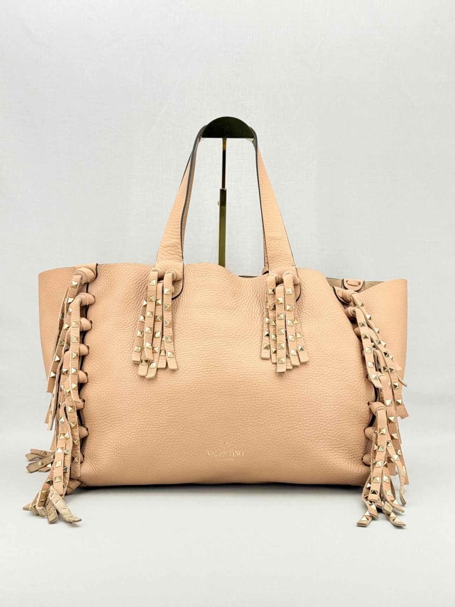 Pre - loved VALENTINO Rockstud Nude Fringed Tote Bag at Reems Closet