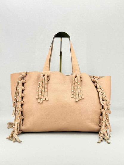 Pre - loved VALENTINO Rockstud Nude Fringed Tote Bag at Reems Closet