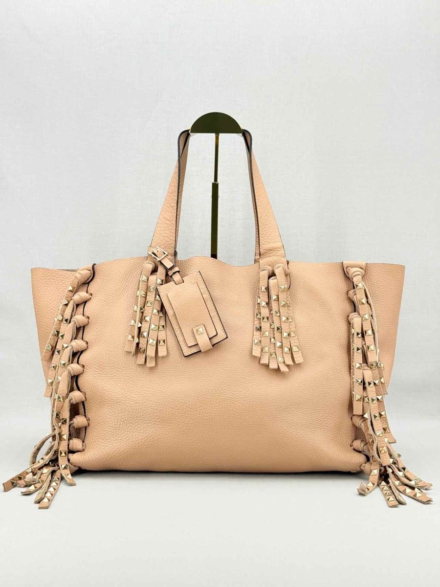 Pre - loved VALENTINO Rockstud Nude Fringed Tote Bag at Reems Closet