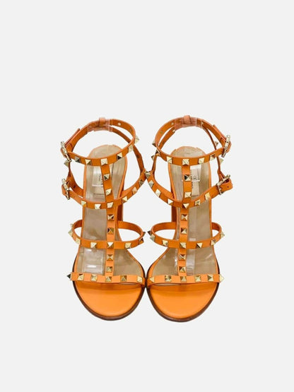 Pre - loved VALENTINO Rockstud Orange Heeled Sandals at Reems Closet