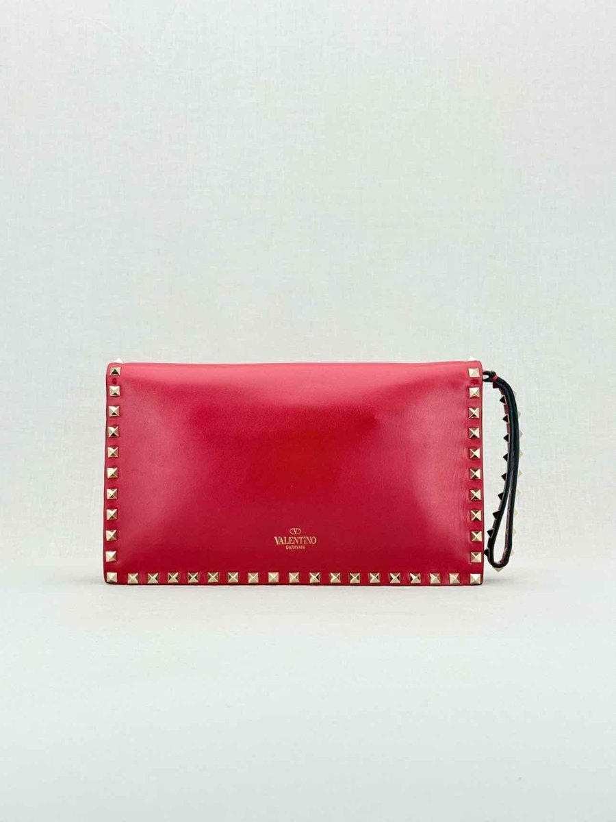 Pre - loved VALENTINO Rockstud Red Clutch at Reems Closet