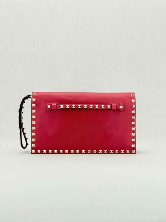 Pre - loved VALENTINO Rockstud Red Clutch at Reems Closet