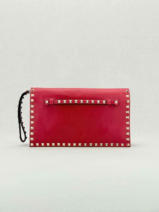 Pre - loved VALENTINO Rockstud Red Clutch at Reems Closet