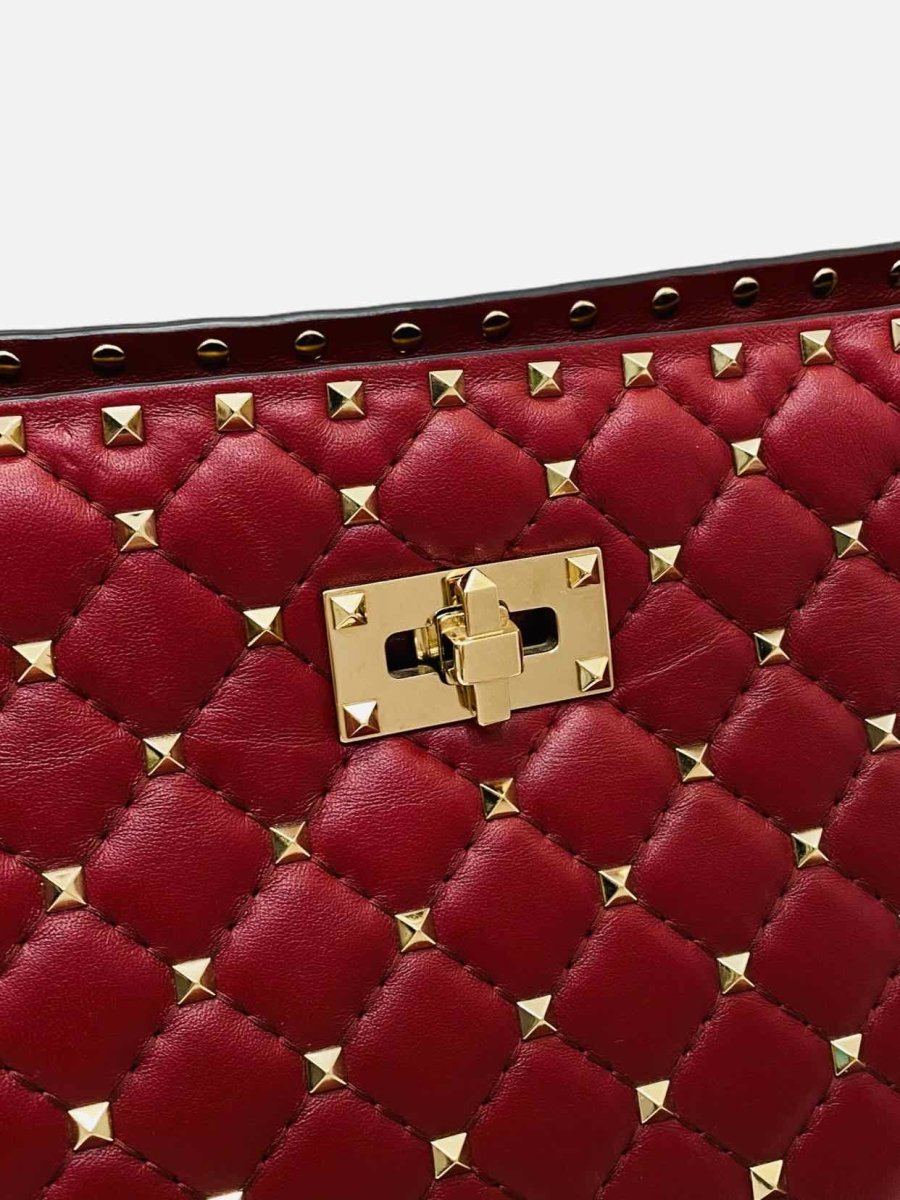 Pre - loved VALENTINO Rockstud Red Quilted Shoulder Bag at Reems Closet