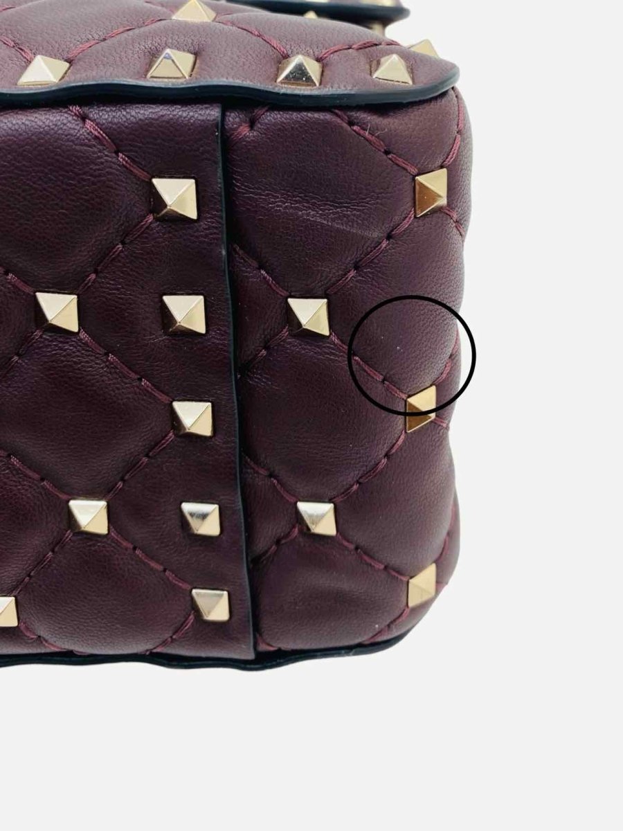 Pre - loved VALENTINO Rockstud Spike Burgundy Quilted Shoulder Bag at Reems Closet