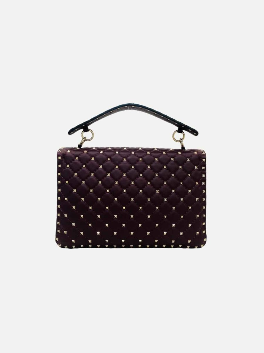 Pre - loved VALENTINO Rockstud Spike Burgundy Quilted Shoulder Bag at Reems Closet