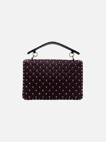 Pre - loved VALENTINO Rockstud Spike Burgundy Quilted Shoulder Bag at Reems Closet