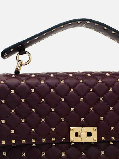 Pre - loved VALENTINO Rockstud Spike Burgundy Quilted Shoulder Bag at Reems Closet