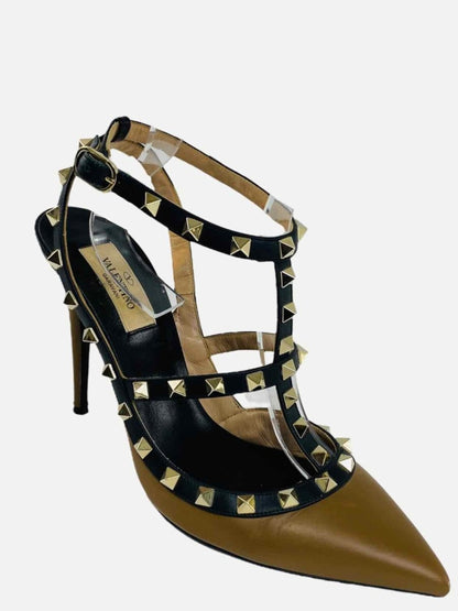 Pre - loved VALENTINO Rockstud Tan & Black Pumps 40 at Reems Closet